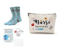 Estuche de regalo para enfermera, incluye bolsa de maquillaje, llavero, tarjeta, sobre y calcetines, regalo ideal para expresar gratitud a enfermeras y profesionales de la salud