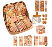 Estuche de regalo para niños de Capybara Kawaii con suministro, 54 piezas, estuche estético, juego de papelería Capybara, con bolígrafos, abrazaderas, reglas y más