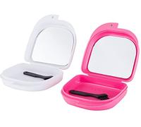 Estuche de retención con espejo, protector bucal, caja de retención dental ortodoncia, contenedor de almacenamiento dental, viene con un cepillo pequeño, 2 piezas