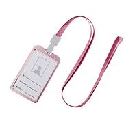 Estuche de tarjetas identidad aleación aluminio estilo vertical para negocios y credenciales con cordón Textura premium suave esquinas redondeadas ultrafino ligero fácil inserción práctico colgar tran