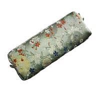 Estuche de tela de lino y algodón con bordado floral vintage para guardar bolígrafos con cremallera para el trabajo diario, estudio, bolsas de tela china tradicional, Brocado verde frijol