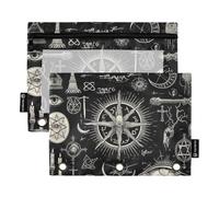 Estuche de tela mágica oculta negra con ventana transparente con ventana transparente y ojales, carpetas de bolsillo para 3 para guardar suministros escolares y de oficina, multicolor, 2 unidades