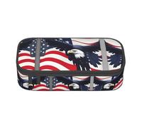 Estuche de tela Oxford Black Spider para lápices, organizador de papelería de gran capacidad, bolsa portátil con cremallera, Bandera americana Fly Eagle 1, Talla única