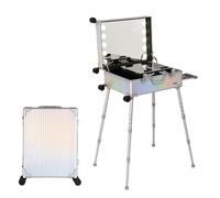 Estuche de tren de maquillaje con carrito de aluminio con luz LED Maquillaje cosmético profesional Organizador de cosméticos Estudio con soporte Maquillaje iluminado (Dazzling Stripes 58X45X23cm)