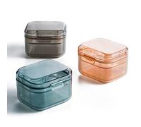Estuche de tres capas para soportes de ortodoncia, caja de almacenamiento de dentaduras dentales, estuche portátil para remojar y drenar para el hogar, oficina, viajes, comedor (negro)