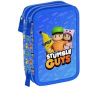 Estuche de tres compartimentos para niño o niña de escuela primaria, completo de 44 piezas con tres cremalleras y portalápices, Stumble Guys, Standard