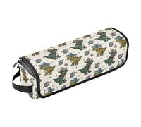 Estuche de viaje 2 en 1 con diseño de silueta de dinosaurio vaquero de dibujos animados beige y tapete resistente al calor, herramientas de calefacción, organizador de bolsa de viaje para herramientas
