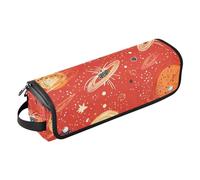 Estuche de viaje de rizador 2 en 1 y alfombrilla resistente al calor portátil para planchas planas, alisadoras, rizadores, planeta estrellado rojo-negro