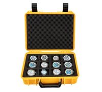 Estuche de Viaje para 12 Relojes, Color Amarillo, 33,5 x 25 6,5 cm. Carcasa rígida Protectora, Organizador Joyas, Caja Almacenamiento PP y Esponja Alta Elasticidad con Forro a Prue