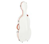 Estuche de violonchelo GEWA FUN Series policarbonato 4/4 blanco/naranja, interior negro, 2 correas de mochila desmontables, bolsa de accesorios, suspensión acolchada, asa lateral adicional