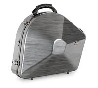 Estuche Deluxe Lechgold para trompa desmontable, rígido y resistente, con acolchado de espuma, arnés mochila y diseño en carbono brillante. Compatible con trompas comunes y campana desmontable.