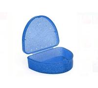 Estuche dental delgado para ortodoncia, opciones de color y purpurina para retenedores, bandejas de blanqueamiento, dentaduras postizas y más (azul oscuro con purpurina)