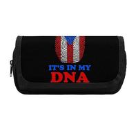 Estuche divertido con la bandera de Puerto Rico It's in My DNA, estuche de doble capa para bolígrafos, organizador de maquillaje con compartimentos de gran capacidad