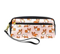 Estuche divertido con patrón de perro Corgi, bolsa de piel sintética con cremallera para niños y niñas, suministros escolares y de oficina