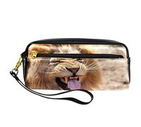 Estuche divertido de león de animales para lápices, bolsa de piel sintética con cremallera para niños y niñas, suministros escolares y de oficina