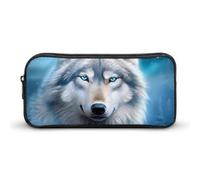 Estuche divertido para lápices con diseño de lobo blanco y luna de nieve, bolsa de papelería de alta capacidad, organizador de cosméticos para hombres y mujeres, Estilo:, 22*12*5cm, MHXYZHW
