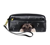 Estuche divertido Pugdog con signo de interrogación, bolsa de piel sintética con cremallera para niños y niñas, suministros escolares y de oficina
