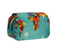 Estuche doble con diseño de mapa del mundo, gran capacidad, para suministros escolares y de oficina