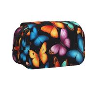 Estuche doble con estampado de mariposas coloridas de gran capacidad para suministros escolares y de oficina