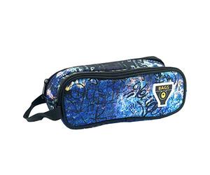 Estuche Doble - Diseño con Dibujo Urbano - Azul y Negro - Portatodo con 2 Compartimentos y Asa de Mano - Interior Forrado y Cierres de Cremallera - 23 × 9 × 8 cm - ToyBags