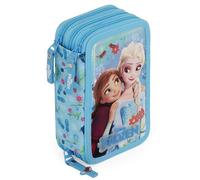 Estuche Escolar 3 Cremalleras Completo Niña para Frozen Fan - 46 Piezas Material Escolar - Plumier Triple con Bolígrafos Borrables, Rotuladores, Lápices de Colores 6 a 12 Años