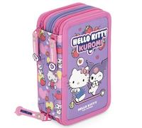 Estuche Escolar 3 Cremalleras Completo Niña - para Hello Kitty y Kuromi Fan - 46 Piezas Material Escolar - Plumier Triple con Bolígrafos Borrables, Rotuladores, Lápices de Colores