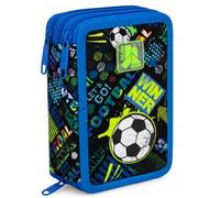 Estuche Escolar 3 Cremalleras Completo Niño 6 a 12 Años - Diseño Fútbol Goal Power - 46 Piezas Material Escolar - Plumier Triple con Bolígrafos Borrables, Rotuladores y Lápices