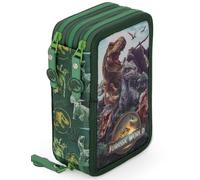 Estuche Escolar 3 Cremalleras Completo Niño - para Jurassic World Fan - 46 Piezas Material Escolar - Plumier Triple con Bolígrafos Borrables, Rotuladores, Lápices de Colores, Regalo 6 a 12 Años