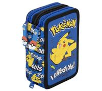 Estuche Escolar 3 Cremalleras Completo Niño - para Pokemon Fan - 46 Piezas Material Escolar - Plumier Triple con Bolígrafos Borrables, Rotuladores, Lápices de Colores 6 a 12 Años