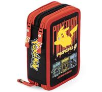 Estuche Escolar 3 Cremalleras Completo Niño - para Pokemon Fan - 46 Piezas Material Escolar - Plumier Triple con Bolígrafos Borrables, Rotuladores, Lápices de Colores, Regalo 6 a 12 Años