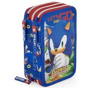 Estuche Escolar 3 Cremalleras Completo Niño - para Sonic Fan - 46 Piezas Material Escolar - Plumier Triple con Bolígrafos Borrables, Rotuladores, Lápices de Colores, 6 a 12 Años