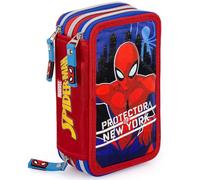 Estuche Escolar 3 Cremalleras Completo Niño - para Spiderman Fan - 45 Piezas Material Escolar - Plumier Triple con Bolígrafos Borrables, Rotuladores, Lápices de Colores, 6 a 12 Años