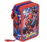 Estuche Escolar 3 Cremalleras Completo Niño para Spiderman Fan - 46 Piezas Material Escolar - Plumier Triple con Bolígrafos Borrables, Rotuladores, Lápices de Colores 6 a 12 Años