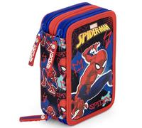 Estuche Escolar 3 Cremalleras Completo Niño - para Spiderman Fan - 46 Piezas Material Escolar - Plumier Triple con Bolígrafos Borrables, Rotuladores, Lápices de Colores 6 a 12 Años