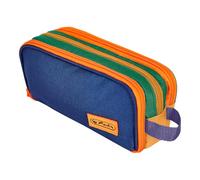 Estuche Escolar Bolsa de Cosméticos Triple Herlitz Azul Marino Neón - 3 Compartimientos, Organizador Solapa, Bolsillo de Malla, Mango, Azul Marino Naranja (23,5 x 11 x 7,5 cm)