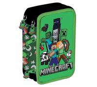 Estuche escolar compatible con Minecraft de 3 pisos para la escuela, con bolígrafos, lápices, colores + llavero con silbato y bolígrafo multicolor