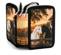 Estuche Escolar de Caballos con 3 Compartimentos para Niña y Niño | Estuche Escolar Grande en Tela Oxford con 55 Elásticos, para Primaria, Adolescentes y Amantes de Caballos