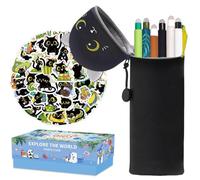Estuche Escolar de Silicona Blanda 2 en 1,Kawaii Panda, 10 Bolígrafo de Gel borrable, Pegatinas de Panda,Set de papelería Panda, Portabolígrafos de Mesa, Punta de 0,7 mm (gato negro)