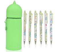 Estuche escolar dinosaurio 2 en 1 portalápices vertical de silicona expandible con 6 bolígrafos de gel borrables estuche divertido para niños niñas estudiantes escritorio vuelta al cole regalo