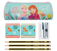 Estuche Escolar Frozen Elsa y Anna Enchanted Spirits 23 x 8 cm Cilindro un Compartimento | Producto Oficial más 2 Gomas de Borrar, 3 Lápices de Grafito y 1 Sacapuntas de Aluminio, Set Escolar