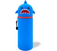 Estuche escolar genérico 2 en 1 de silicona flexible Kawaii, portaplumas, cierre de brillo de silicona, lápices, marcadores, funda para suministros escolares de gran capacidad, azul, Tiburón