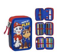 Estuche Escolar Infantil de La Patrulla Canina - Color Azul - Cierre de Cremallera - 12,5 x 6,5 x 19,5 cm - Triple Compartimento - Incluye Accesorios - Producto Original Diseñado en España