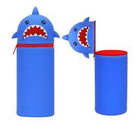 Estuche Escolar Kawaii 2 en 1 de Silicona Blanda, portabolígrafos de Mesa, Cremallera, Portalápices De Mesa, Estuche para Lápices para Niños(Tiburón)