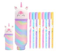Estuche Escolar Kawaii 2 en 1 de Silicona Blanda,Unicornio Estuche con 8 Bolígrafos,Portabolígrafos de Mesa,Unicornio Telescópica Caso para Lápices, para Suministros de Escolares y Oficina