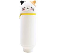 Estuche escolar Kawaii, Estuche de silicona con diseño de animales, Lindo estuche escolar 2 en 1 hecho de silicona suave, portabolígrafos de mesa, cremallera, lápices de colores (Gatito blanco)