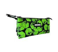 Estuche Escolar Minecraft Cubos Triple - Interior Forrado y Cierre de Cremallera - Portatodo con 3 Compartimientos - 10 X 23 X 4CM