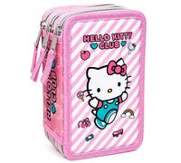 Estuche Escolar Niña para Hello Kitty Fan - Plumier Triple 3 Cremalleras Completo (44 Piezas) - Efecto 3D - Kit Material Escolar Primaria (6-10 Años) 20x12x7 cm