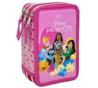 Estuche Escolar Niña para Princesas Disney Fan - Plumier Triple 3 Cremalleras Completo (44 Piezas) - Efecto 3D - Kit Material Escolar Primaria (6-10 Años) 20x12x7 cm