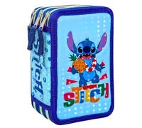 Estuche Escolar Niña y Niño para Stitch Fan - Plumier Triple 3 Cremalleras Completo (44 Piezas) - Efecto 3D - Kit Material Escolar Primaria (6-10 Años) 20x12x7 cm