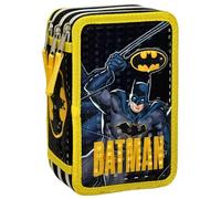 Estuche Escolar Niño para Batman Fan - Plumier Triple 3 Cremalleras Completo (44 Piezas) - Efecto 3D - Kit Material Escolar Primaria (6-10 Años) 20x12x7 cm